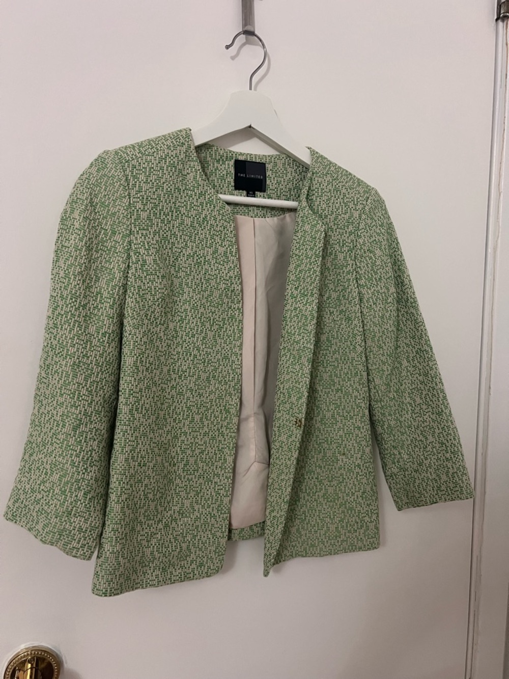 The Limited Light Green Tweed Collarless Blazer